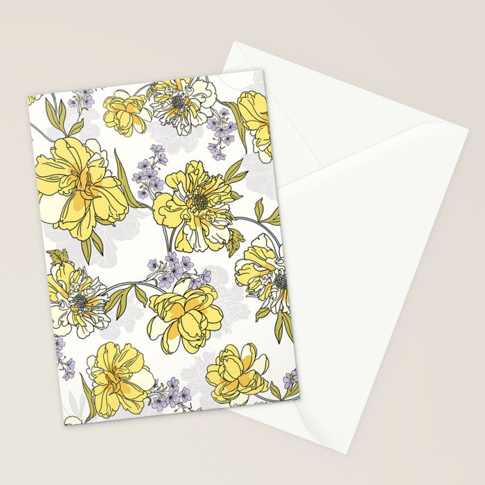 Luxurious pattern with yellow flowers Stationery Card Gallery Image 2