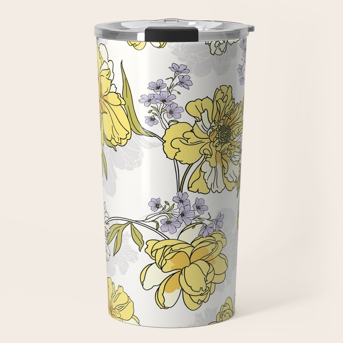 Luxurious pattern with yellow flowers Travel Mug Gallery Image 1