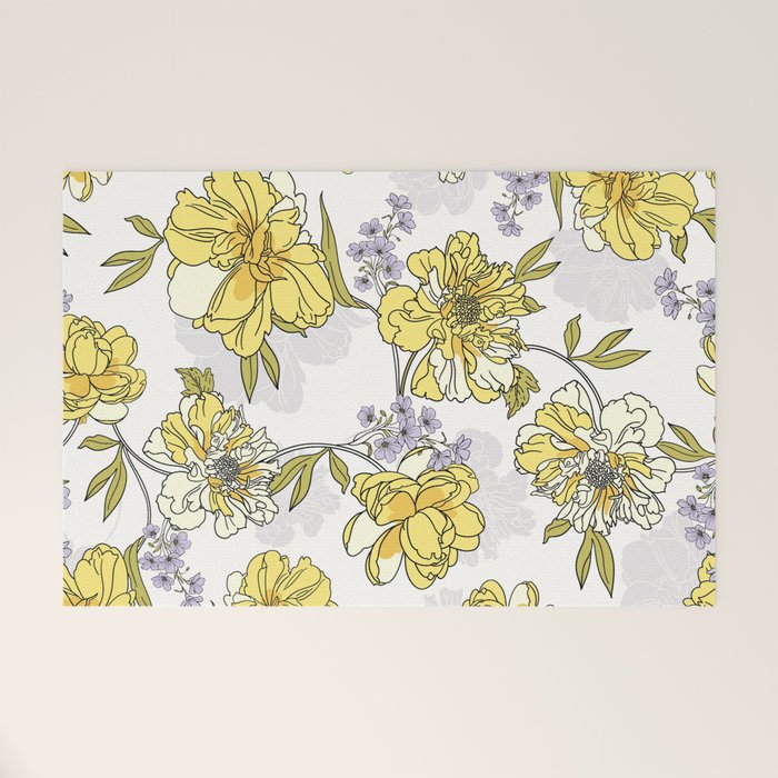 Luxurious pattern with yellow flowers Welcome Mat Gallery Image 1