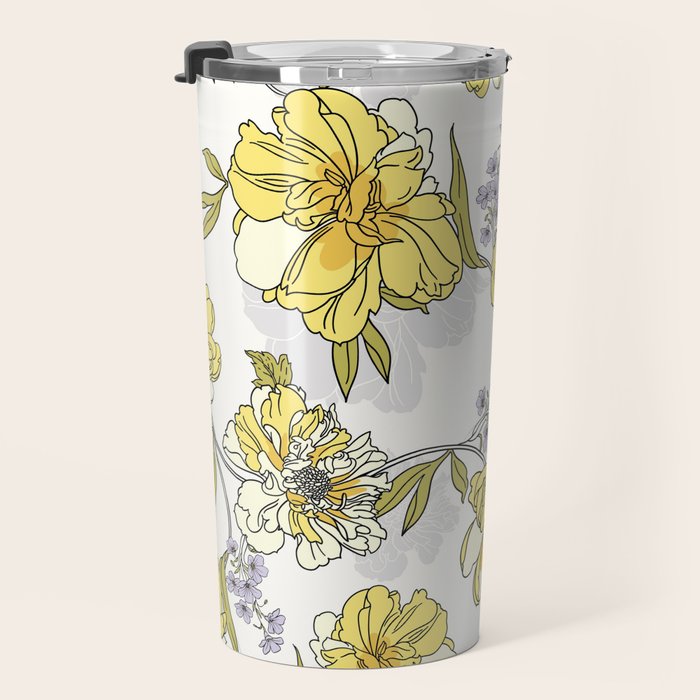 Luxurious pattern with yellow flowers Travel Mug Gallery Image 3
