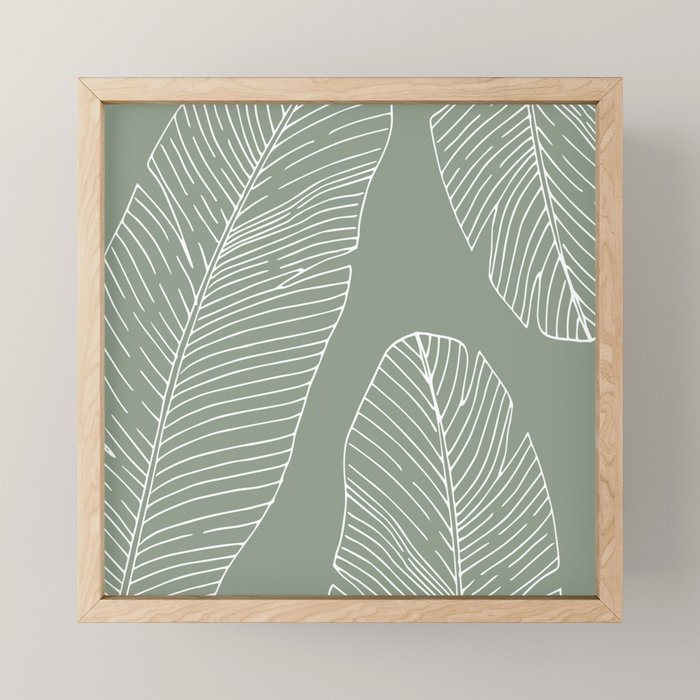 Line Drawing, Green, Palms Print, Boho Wall Art Mini Art Print Gallery Image 1
