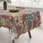Large-Scale Dahlias, Frogs, Snakes, Praying Mantis in Red and Blue Tablecloth Gallery Image 3