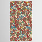 Large-Scale Dahlias, Frogs, Snakes, Praying Mantis in Red and Blue Tablecloth Gallery Image 2