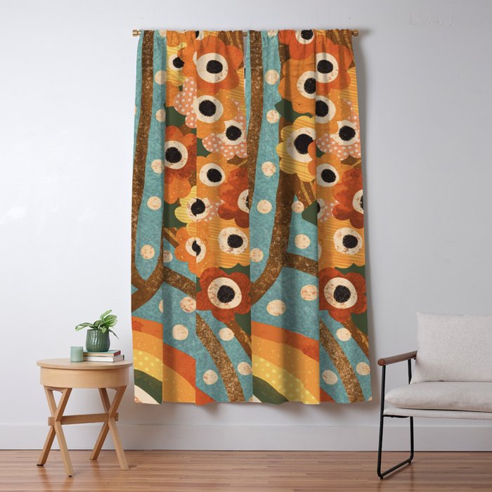 Turquoise Floral Window Curtain Gallery Image 5