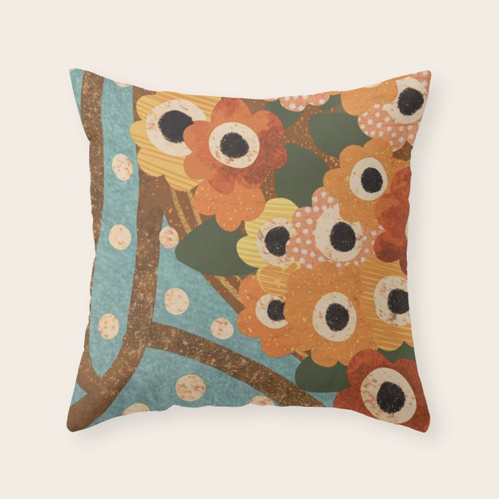 Turquoise Floral Throw Pillow Gallery Image 1