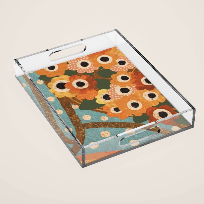 Turquoise Floral Acrylic Tray Gallery Image 1