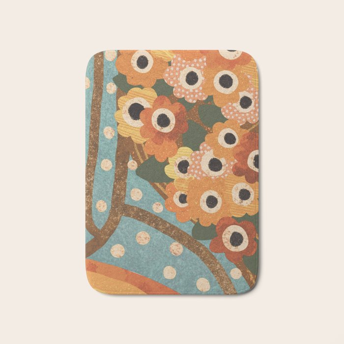 Turquoise Floral Bath Mat Gallery Image 1