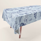 Coral Reef Life Underwater Sea Scene Blue Monochromatic Toile Pattern  Tablecloth Gallery Image 1