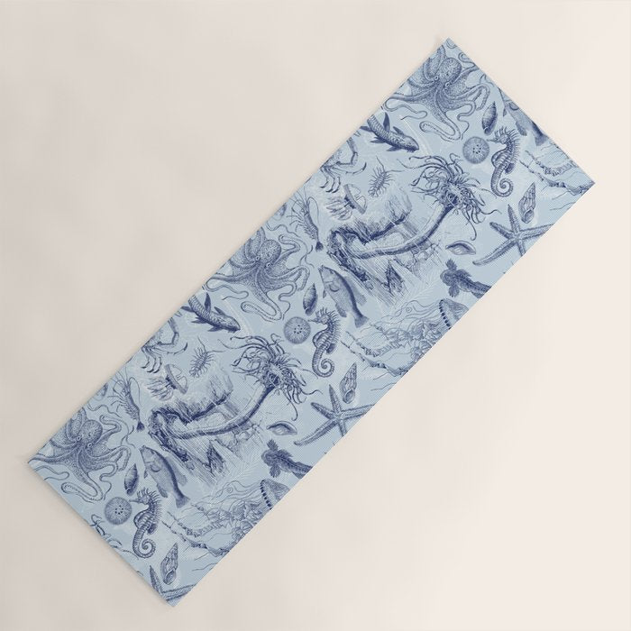 Coral Reef Life Underwater Sea Scene Blue Monochromatic Toile Pattern  Yoga Mat Gallery Image 1
