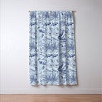 Coral Reef Life Underwater Sea Scene Blue Monochromatic Toile Pattern  Window Curtain Gallery Image 3