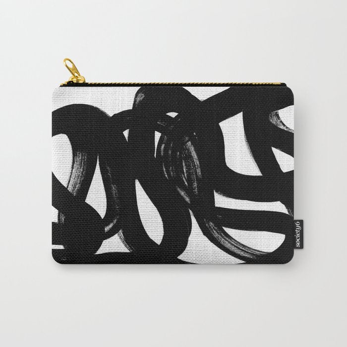 Swirl Black & White Minimalist Abstract Mid century Ink Art Dark Brush Strokes Carry All Pouch Gallery Image 1