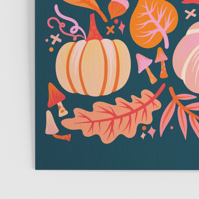 Pumpkin Confetti - Peach on Teal Poster Gallery Image 3