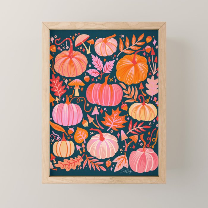 Pumpkin Confetti - Peach on Teal Mini Art Print Gallery Image 1