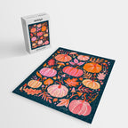 Pumpkin Confetti - Peach on Teal Jigsaw Puzzle Gallery Image 2