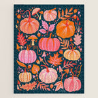 Pumpkin Confetti - Peach on Teal Jigsaw Puzzle Gallery Image 1