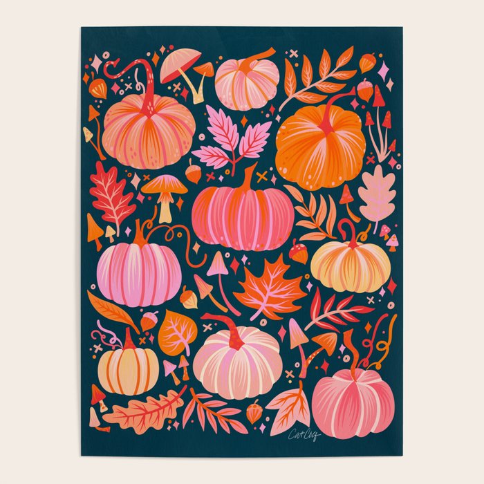 Pumpkin Confetti - Peach on Teal Poster Gallery Image 1