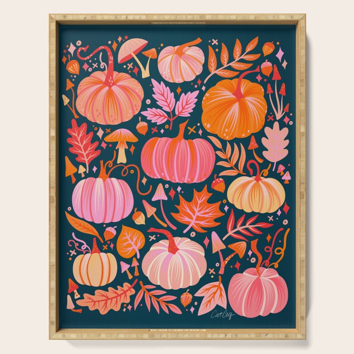 Pumpkin Confetti - Peach on Teal Serving Tray Gallery Image 1