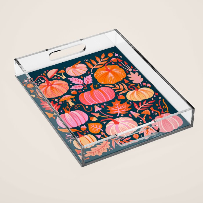 Pumpkin Confetti - Peach on Teal Acrylic Tray Gallery Image 1