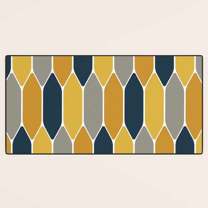 Long Honeycomb Geometric Pattern in Mustard Yellow, Navy Blue, Gray, and White Desk Mat Gallery Image 3