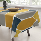 Long Honeycomb Geometric Pattern in Mustard Yellow, Navy Blue, Gray, and White Tablecloth Gallery Image 3