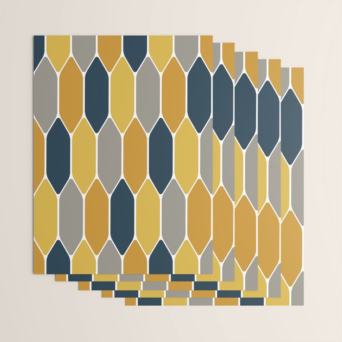 Long Honeycomb Geometric Pattern in Mustard Yellow, Navy Blue, Gray, and White Wrapping Paper Gallery Image 3