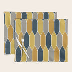 Long Honeycomb Geometric Pattern in Mustard Yellow, Navy Blue, Gray, and White Placemat Gallery Image 1