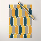 Long Honeycomb Geometric Pattern in Mustard Yellow, Navy Blue, Gray, and White Wrapping Paper Gallery Image 1