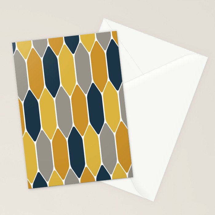Long Honeycomb Geometric Pattern in Mustard Yellow, Navy Blue, Gray, and White Stationery Card Gallery Image 2