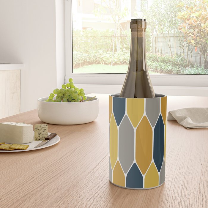 Long Honeycomb Geometric Pattern in Mustard Yellow, Navy Blue, Gray, and White Wine Chiller Gallery Image 4