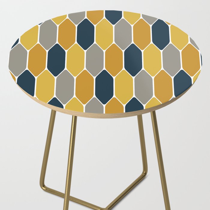 Long Honeycomb Geometric Pattern in Mustard Yellow, Navy Blue, Gray, and White Side Table Gallery Image 2