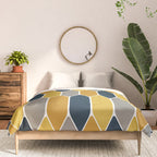 Long Honeycomb Geometric Pattern in Mustard Yellow, Navy Blue, Gray, and White Comforter Gallery Image 3