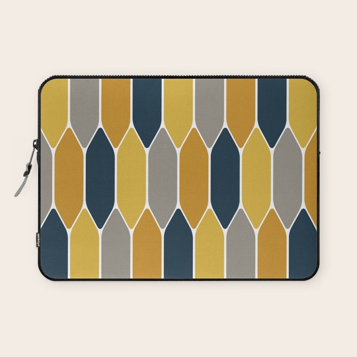 Long Honeycomb Geometric Pattern in Mustard Yellow, Navy Blue, Gray, and White Laptop Sleeve Gallery Image 1