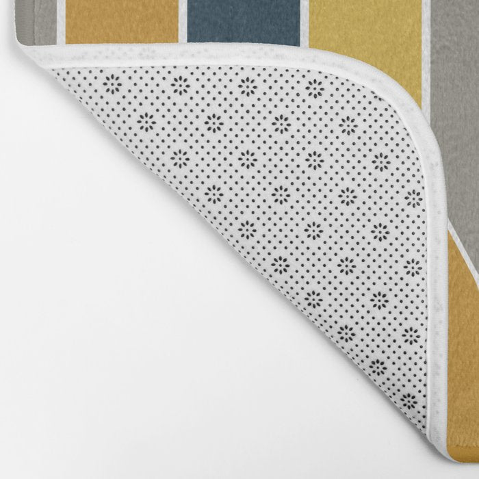 Long Honeycomb Geometric Pattern in Mustard Yellow, Navy Blue, Gray, and White Bath Mat Gallery Image 2