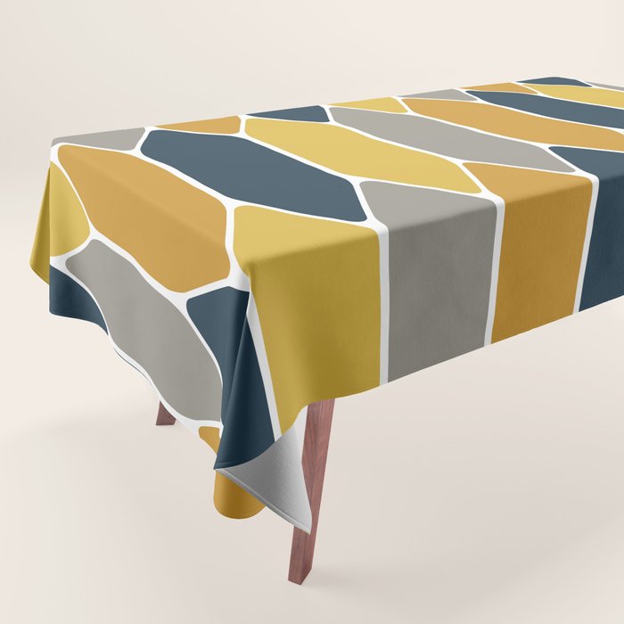 Long Honeycomb Geometric Pattern in Mustard Yellow, Navy Blue, Gray, and White Tablecloth Gallery Image 1