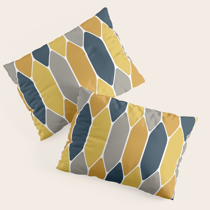 Long Honeycomb Geometric Pattern in Mustard Yellow, Navy Blue, Gray, and White Pillow Sham Gallery Image 1