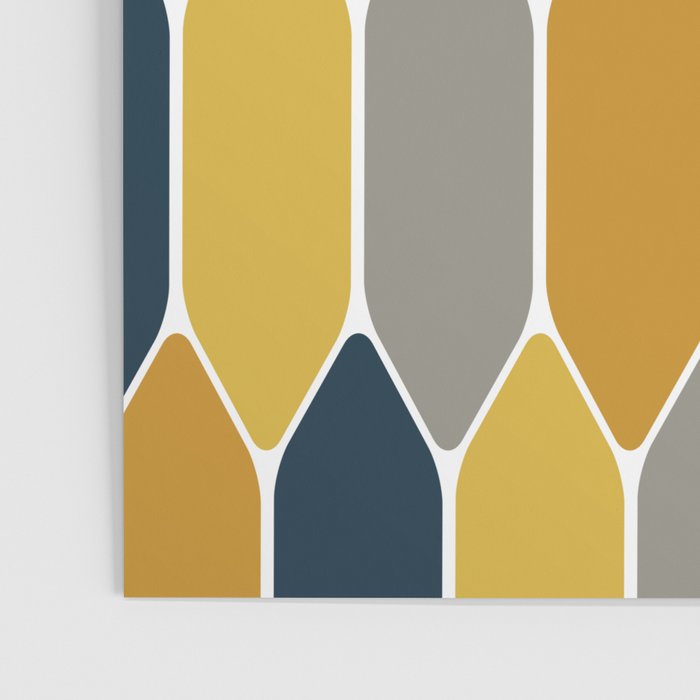 Long Honeycomb Geometric Pattern in Mustard Yellow, Navy Blue, Gray, and White Poster Gallery Image 3