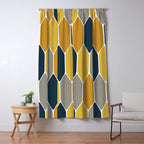 Long Honeycomb Geometric Pattern in Mustard Yellow, Navy Blue, Gray, and White Window Curtain Gallery Image 5