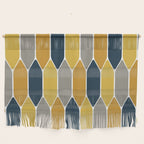 Long Honeycomb Geometric Pattern in Mustard Yellow, Navy Blue, Gray, and White Wall Hanging Gallery Image 1