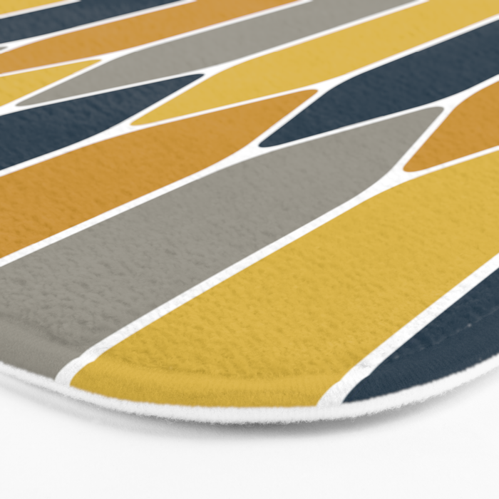 Long Honeycomb Geometric Pattern in Mustard Yellow, Navy Blue, Gray, and White Bath Mat Gallery Image 3