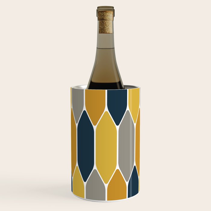 Long Honeycomb Geometric Pattern in Mustard Yellow, Navy Blue, Gray, and White Wine Chiller Gallery Image 3