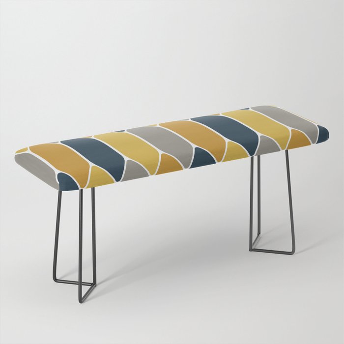 Long Honeycomb Geometric Pattern in Mustard Yellow, Navy Blue, Gray, and White Bench Gallery Image 1
