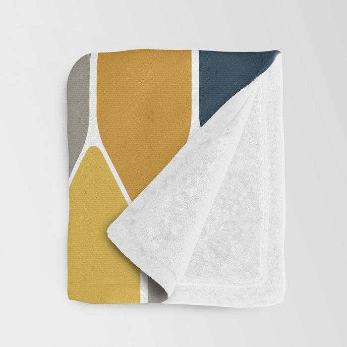 Long Honeycomb Geometric Pattern in Mustard Yellow, Navy Blue, Gray, and White Throw Blanket Gallery Image 3