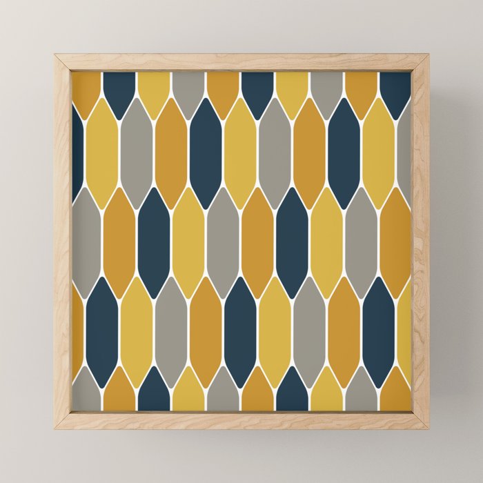 Long Honeycomb Geometric Pattern in Mustard Yellow, Navy Blue, Gray, and White Mini Art Print Gallery Image 1