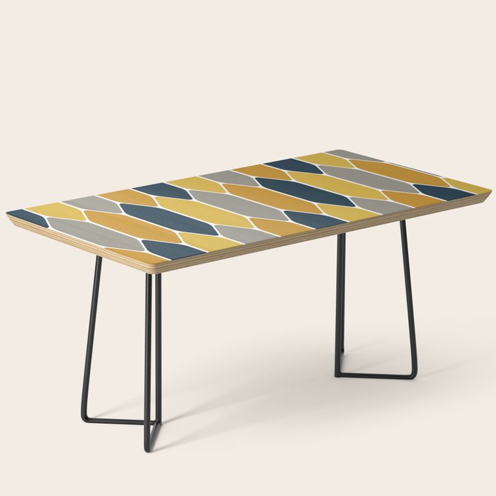 Long Honeycomb Geometric Pattern in Mustard Yellow, Navy Blue, Gray, and White Coffee Table Gallery Image 1