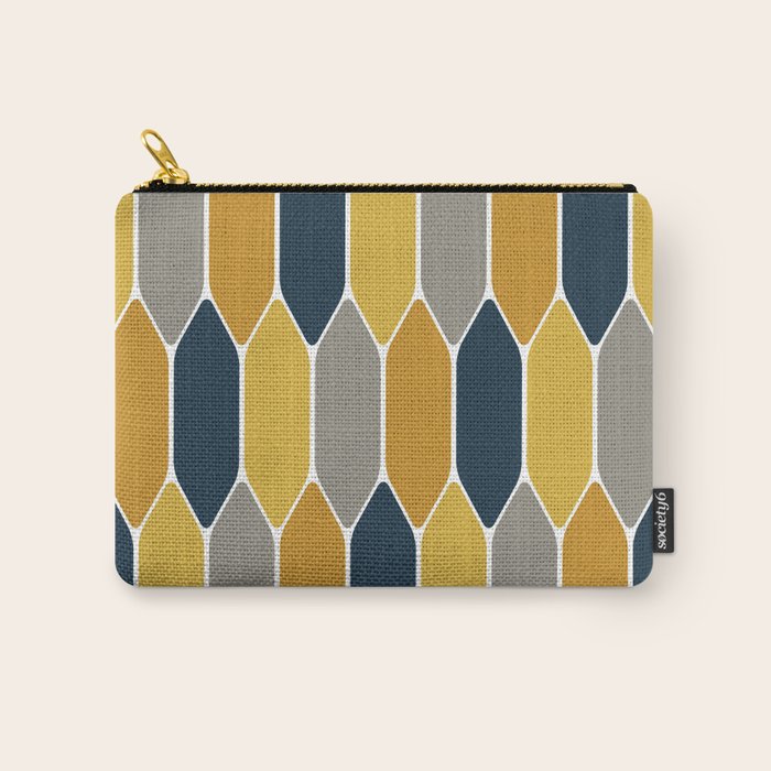 Long Honeycomb Geometric Pattern in Mustard Yellow, Navy Blue, Gray, and White Carry All Pouch Gallery Image 1