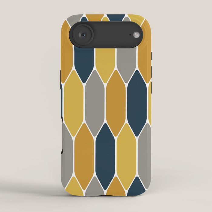 Long Honeycomb Geometric Pattern in Mustard Yellow, Navy Blue, Gray, and White iPhone Case Gallery Image 2