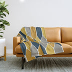 Long Honeycomb Geometric Pattern in Mustard Yellow, Navy Blue, Gray, and White Throw Blanket Gallery Image 1