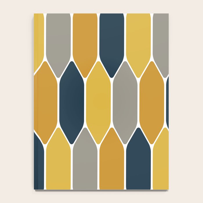 Long Honeycomb Geometric Pattern in Mustard Yellow, Navy Blue, Gray, and White Notebook Gallery Image 4