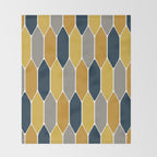Long Honeycomb Geometric Pattern in Mustard Yellow, Navy Blue, Gray, and White Throw Blanket Gallery Image 2