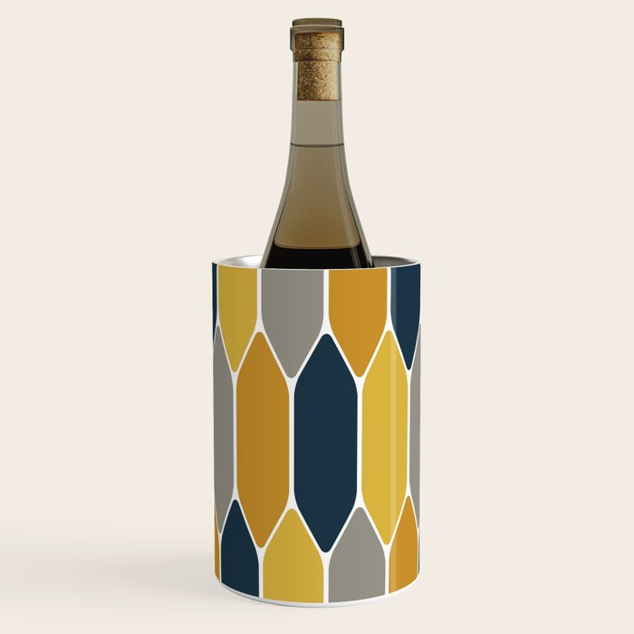 Long Honeycomb Geometric Pattern in Mustard Yellow, Navy Blue, Gray, and White Wine Chiller Gallery Image 2